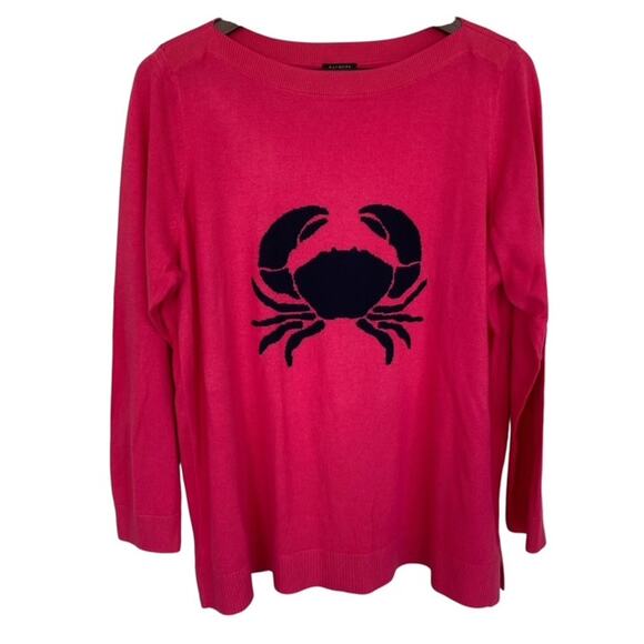 Talbots Women Hot Pink w/Black Crab Boatneck Sweater - 2x Petite - Picture 1 of 4
